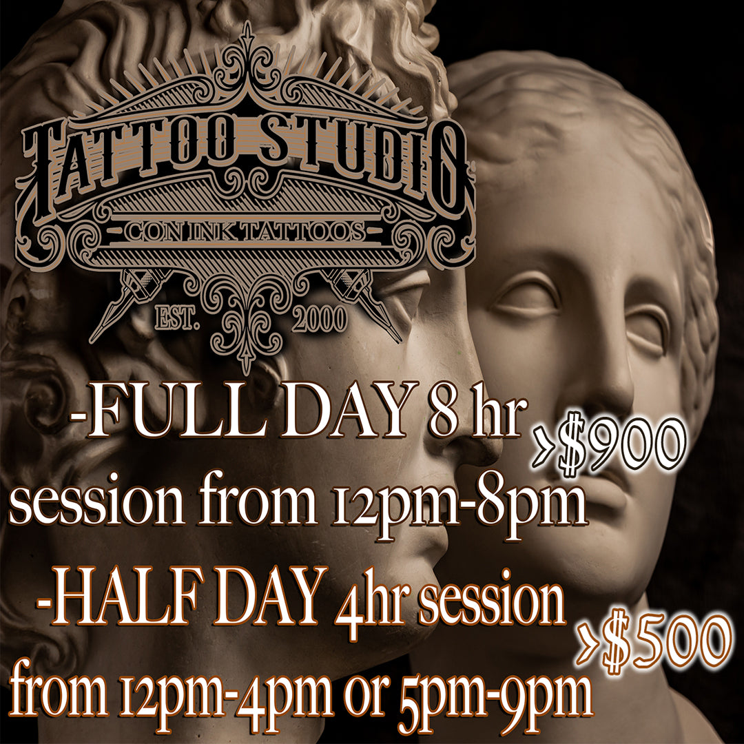 4 Hours (Half Day) Tattoo Session 5pm-9pm $500 Total cost-AFFIRM Payments-